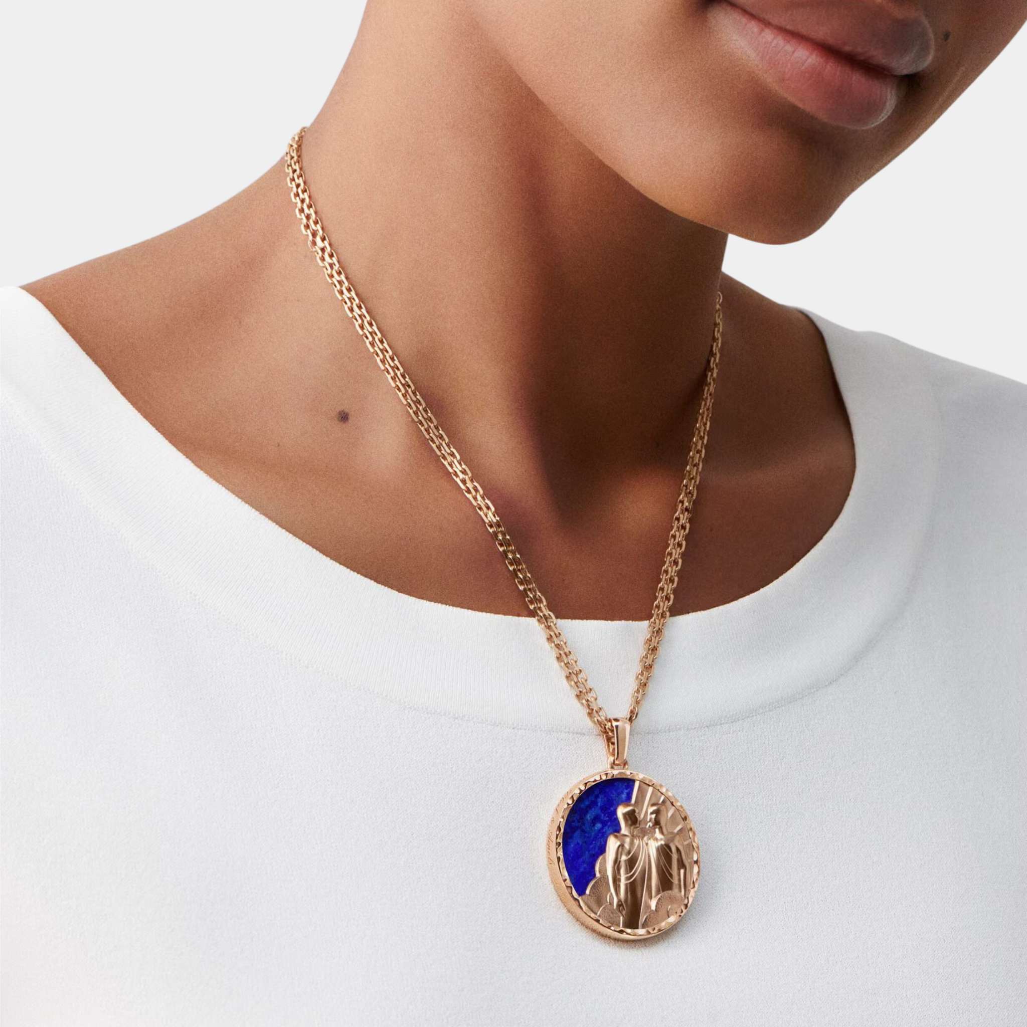 Zodiaque Long Necklace Geminorum Rose Gold Lapis Lazuli - Image 2