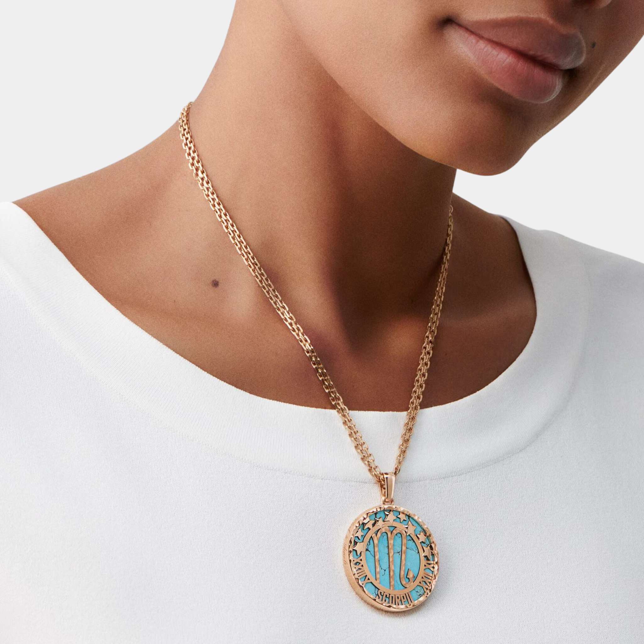 Zodiaque Long Necklace Scorpii Rose Gold Turquoise - Image 2
